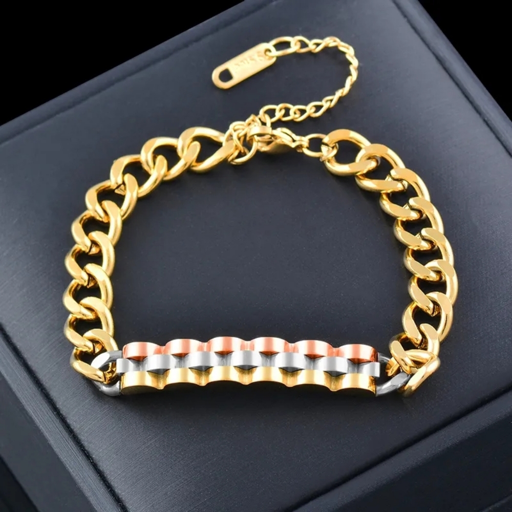 Multi-Color 18K Gold Cuban Bracelet